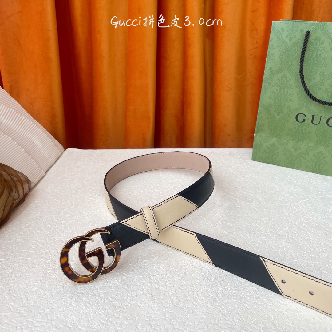   Gucci 新款拼接皮 搭配树膏沙底 精品铜扣 宽3.0Cm  经典永不过时款 潮流大方 时尚百搭