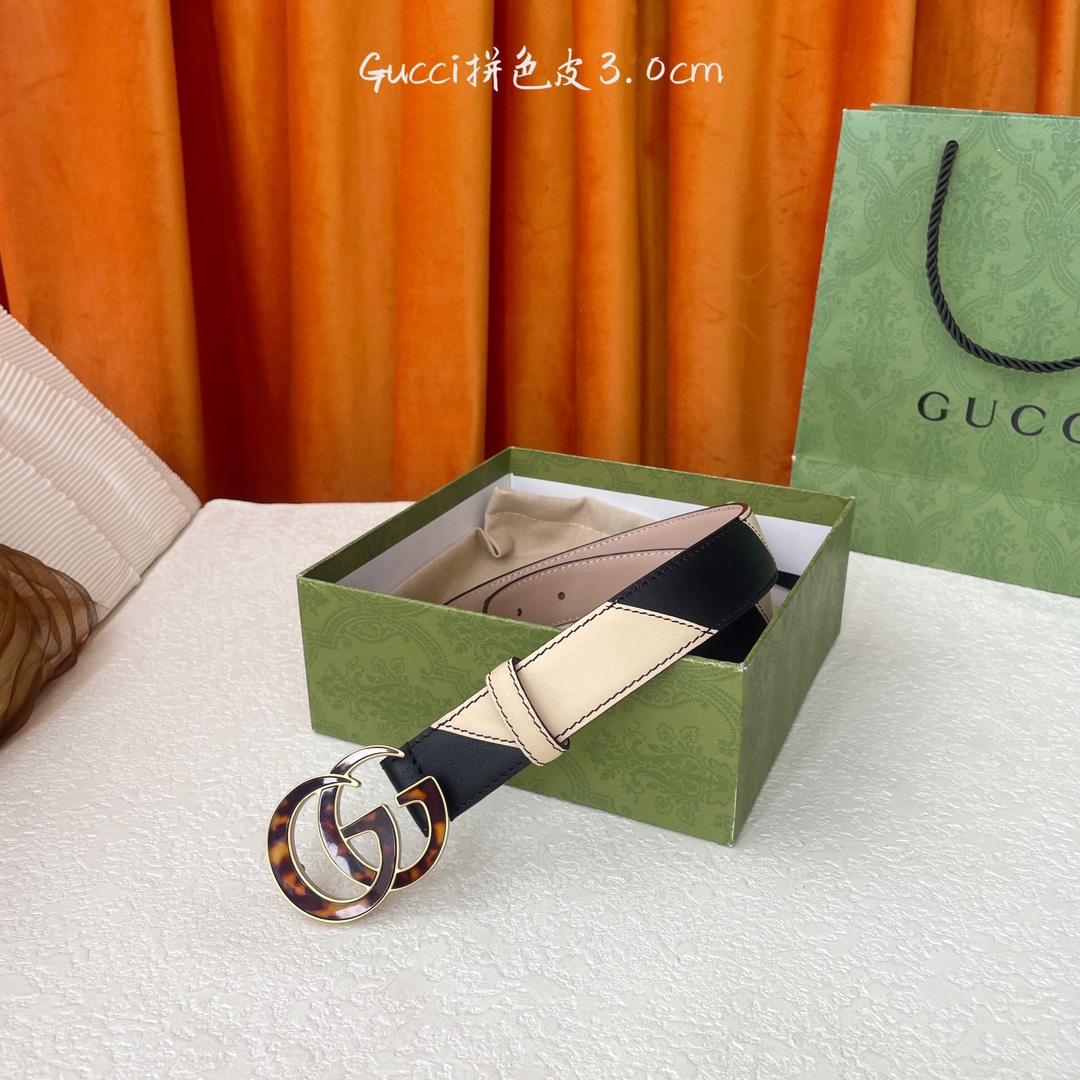   Gucci 新款拼接皮 搭配树膏沙底 精品铜扣 宽3.0Cm  经典永不过时款 潮流大方 时尚百搭