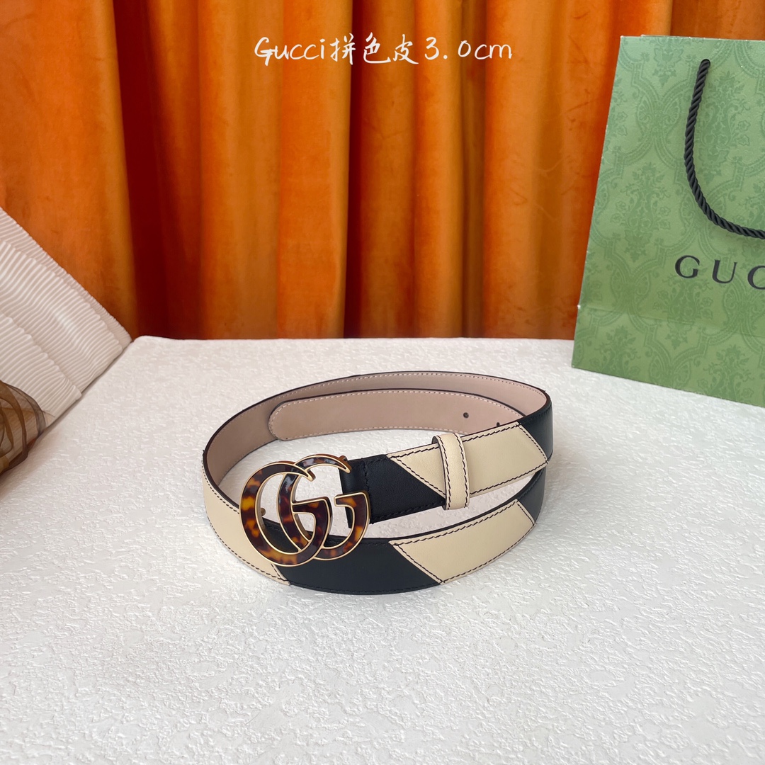   Gucci 新款拼接皮 搭配树膏沙底 精品铜扣 宽3.0Cm  经典永不过时款 潮流大方 时尚百搭
