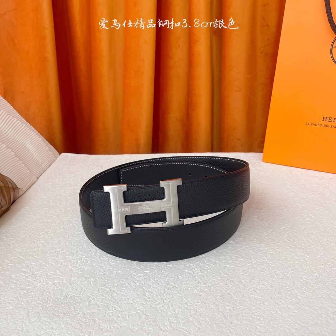 【爱马仕】Hermes 原单爱马仕，宽3.8cm进口原版皮带身，双面可两面用，精品电镀五金 ！