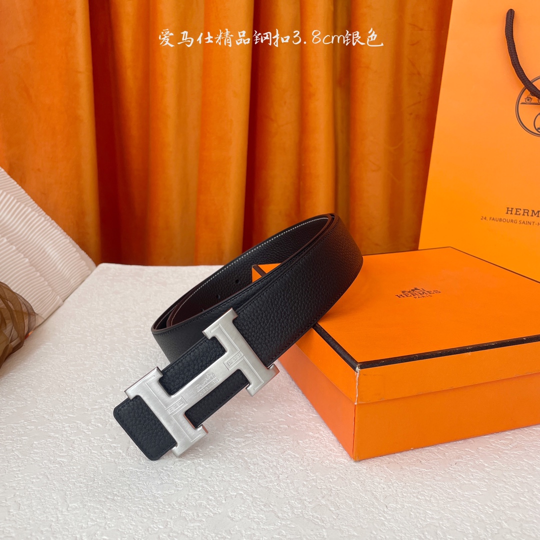 【爱马仕】Hermes 原单爱马仕，宽3.8cm进口原版皮带身，双面可两面用，精品电镀五金 ！