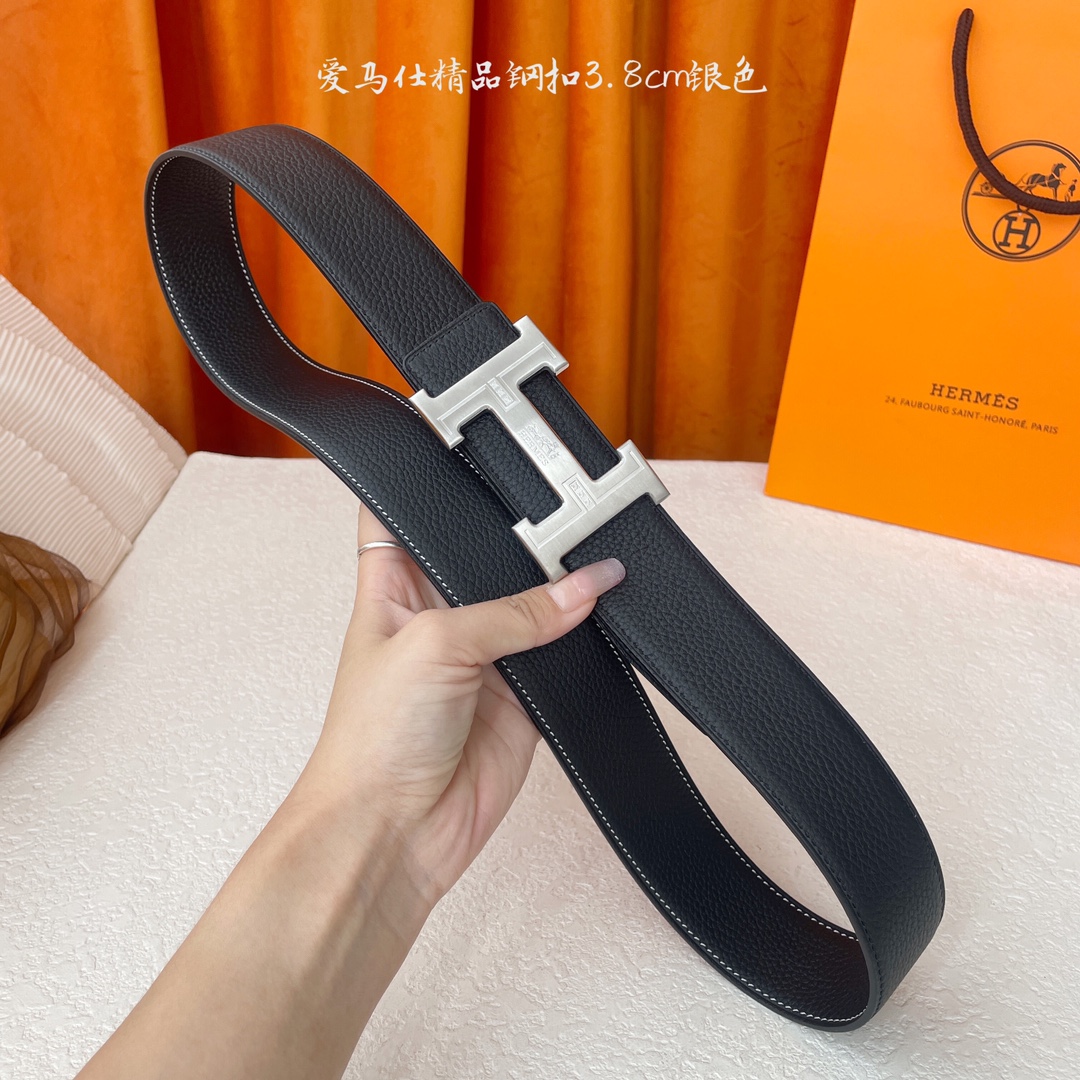 【爱马仕】Hermes 原单爱马仕，宽3.8cm进口原版皮带身，双面可两面用，精品电镀五金 ！