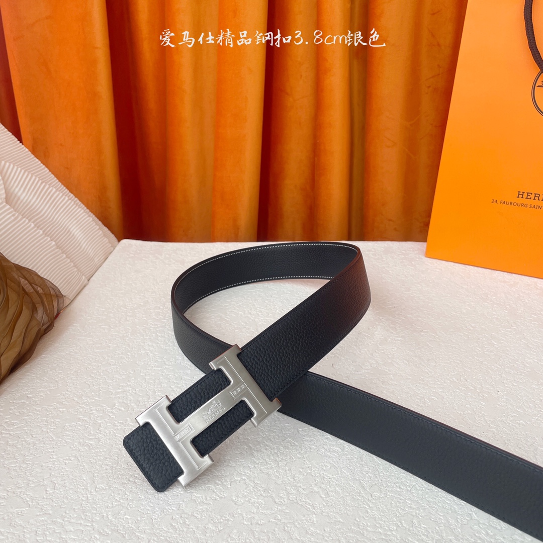 【爱马仕】Hermes 原单爱马仕，宽3.8cm进口原版皮带身，双面可两面用，精品电镀五金 ！