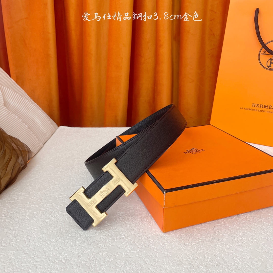 【爱马仕】Hermes 原单爱马仕，宽3.8cm进口原版皮带身，双面可两面用，精品电镀五金 ！