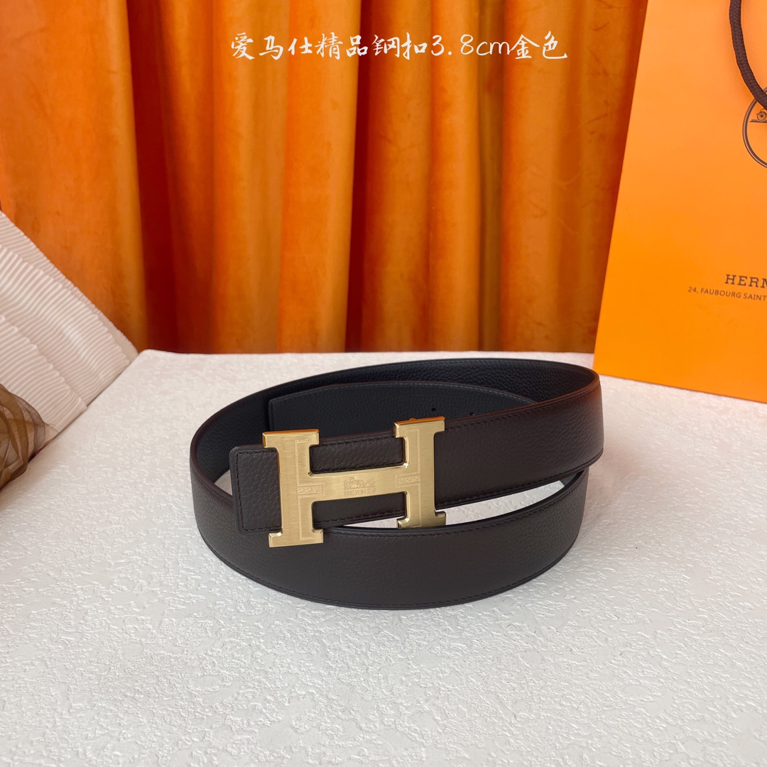 【爱马仕】Hermes 原单爱马仕，宽3.8cm进口原版皮带身，双面可两面用，精品电镀五金 ！