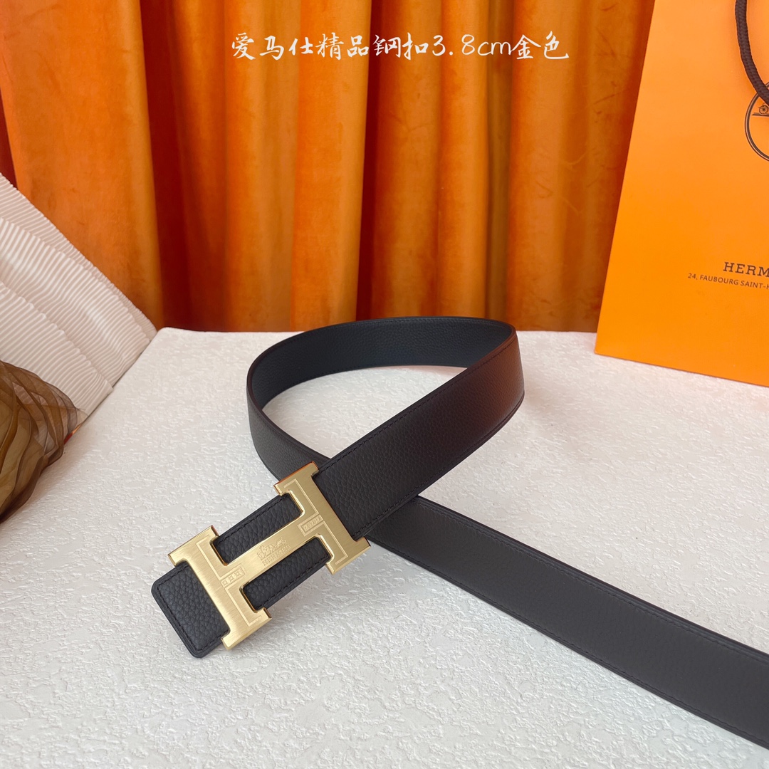 【爱马仕】Hermes 原单爱马仕，宽3.8cm进口原版皮带身，双面可两面用，精品电镀五金 ！