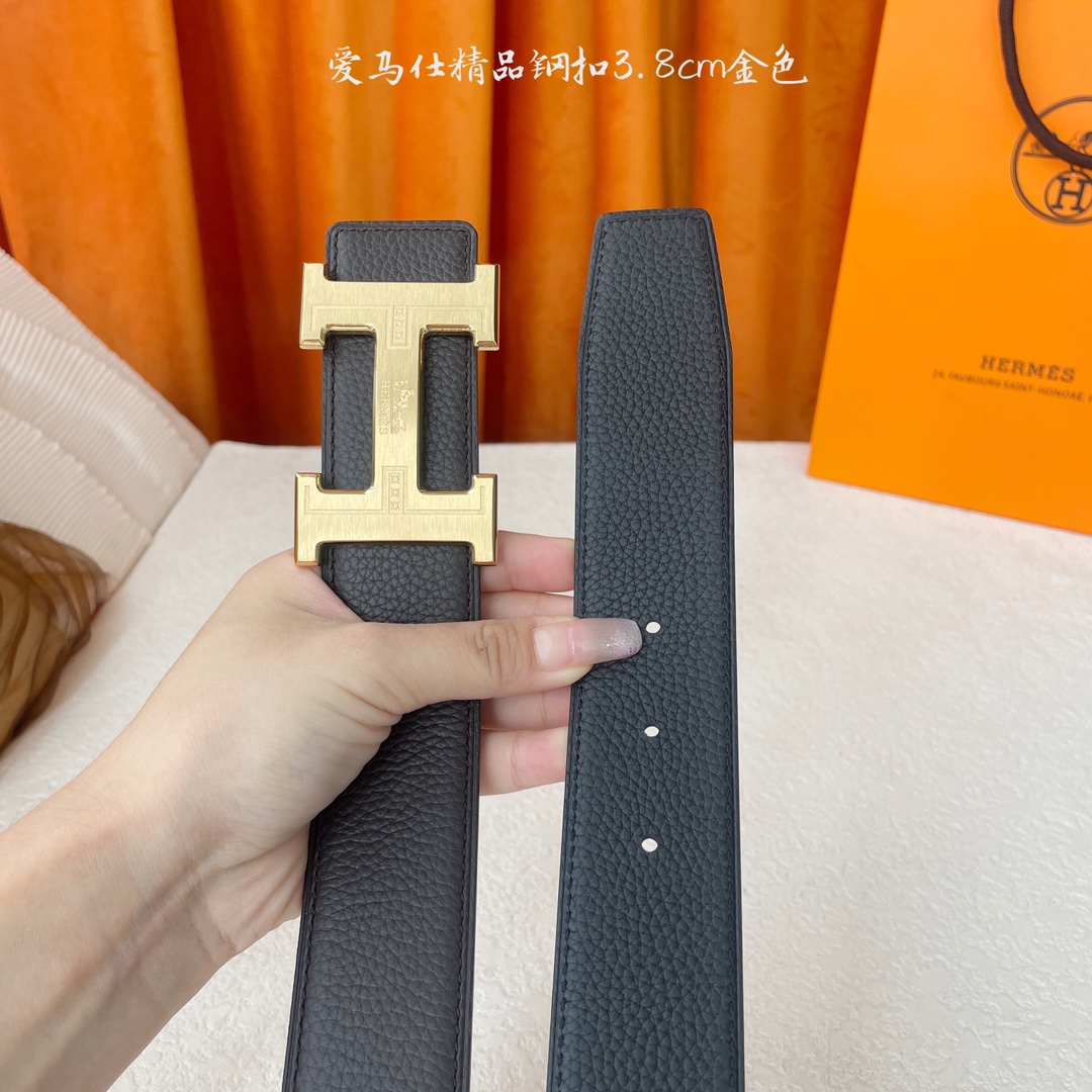 【爱马仕】Hermes 原单爱马仕，宽3.8cm进口原版皮带身，双面可两面用，精品电镀五金 ！