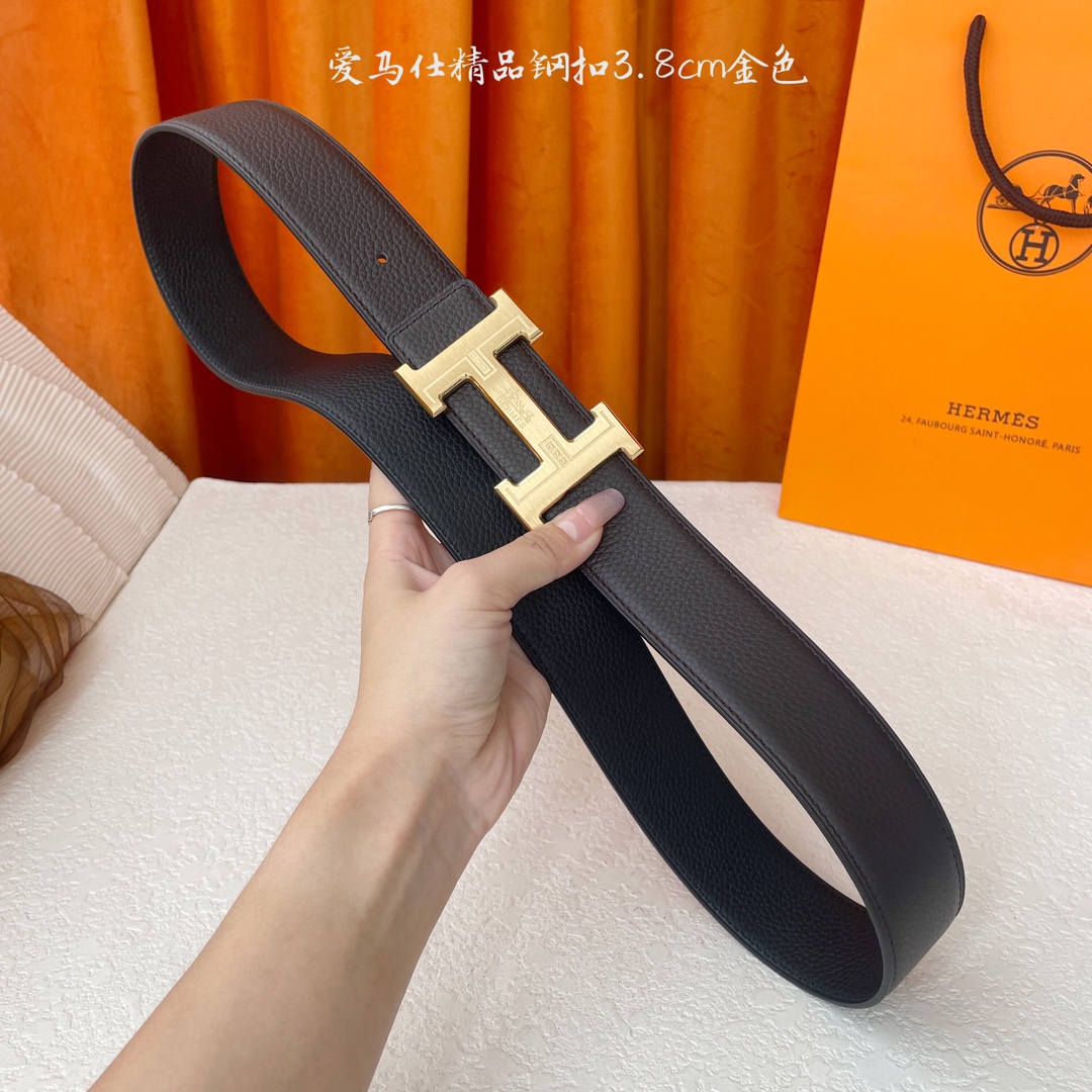 【爱马仕】Hermes 原单爱马仕，宽3.8cm进口原版皮带身，双面可两面用，精品电镀五金 ！