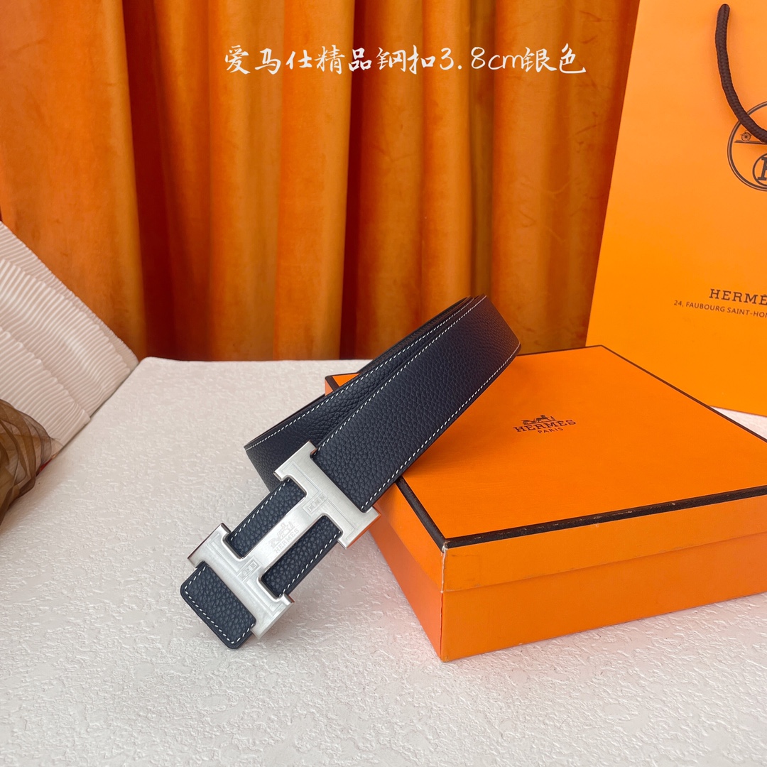 【爱马仕】Hermes 原单爱马仕，宽3.8cm进口原版皮带身，双面可两面用，精品电镀五金 ！
