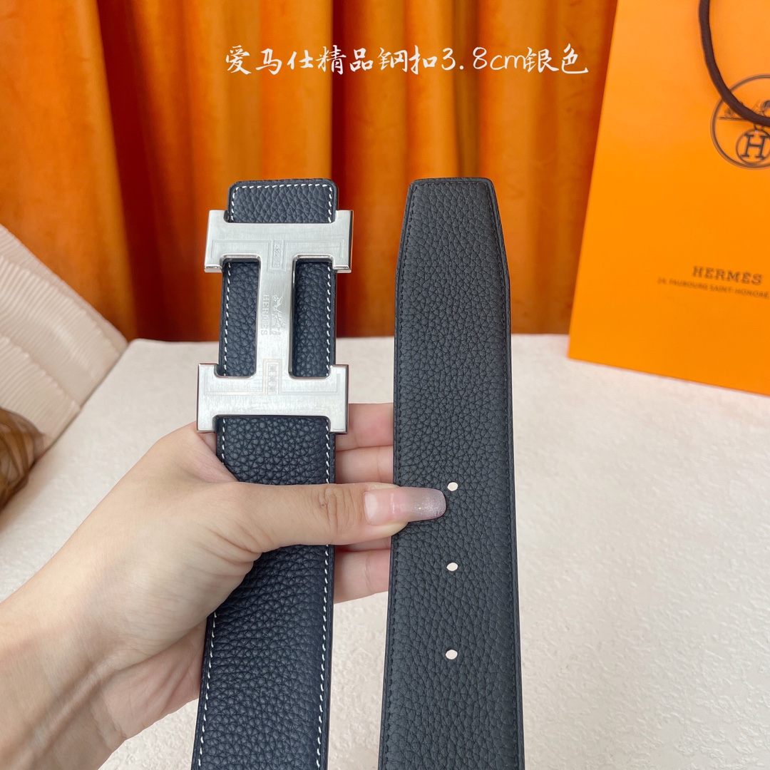 【爱马仕】Hermes 原单爱马仕，宽3.8cm进口原版皮带身，双面可两面用，精品电镀五金 ！