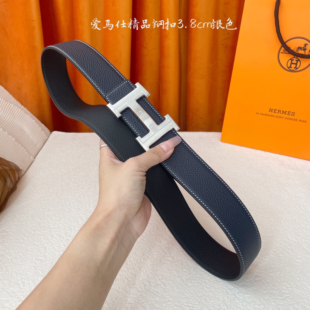 【爱马仕】Hermes 原单爱马仕，宽3.8cm进口原版皮带身，双面可两面用，精品电镀五金 ！