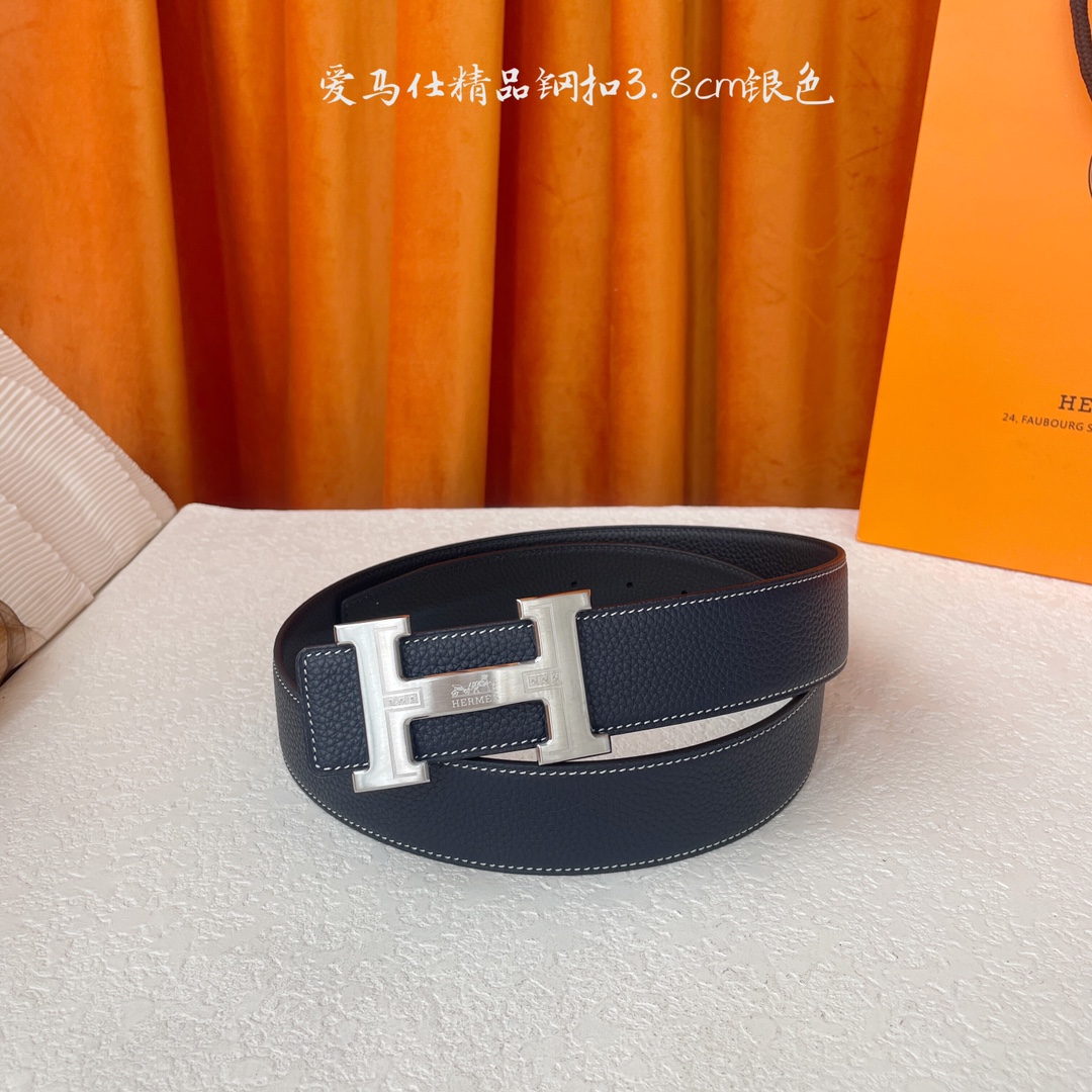 【爱马仕】Hermes 原单爱马仕，宽3.8cm进口原版皮带身，双面可两面用，精品电镀五金 ！