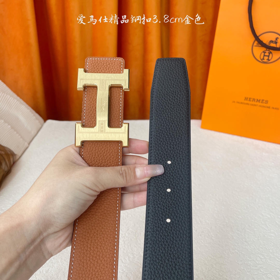 【爱马仕】Hermes 原单爱马仕，宽3.8cm进口原版皮带身，双面可两面用，精品电镀五金 ！