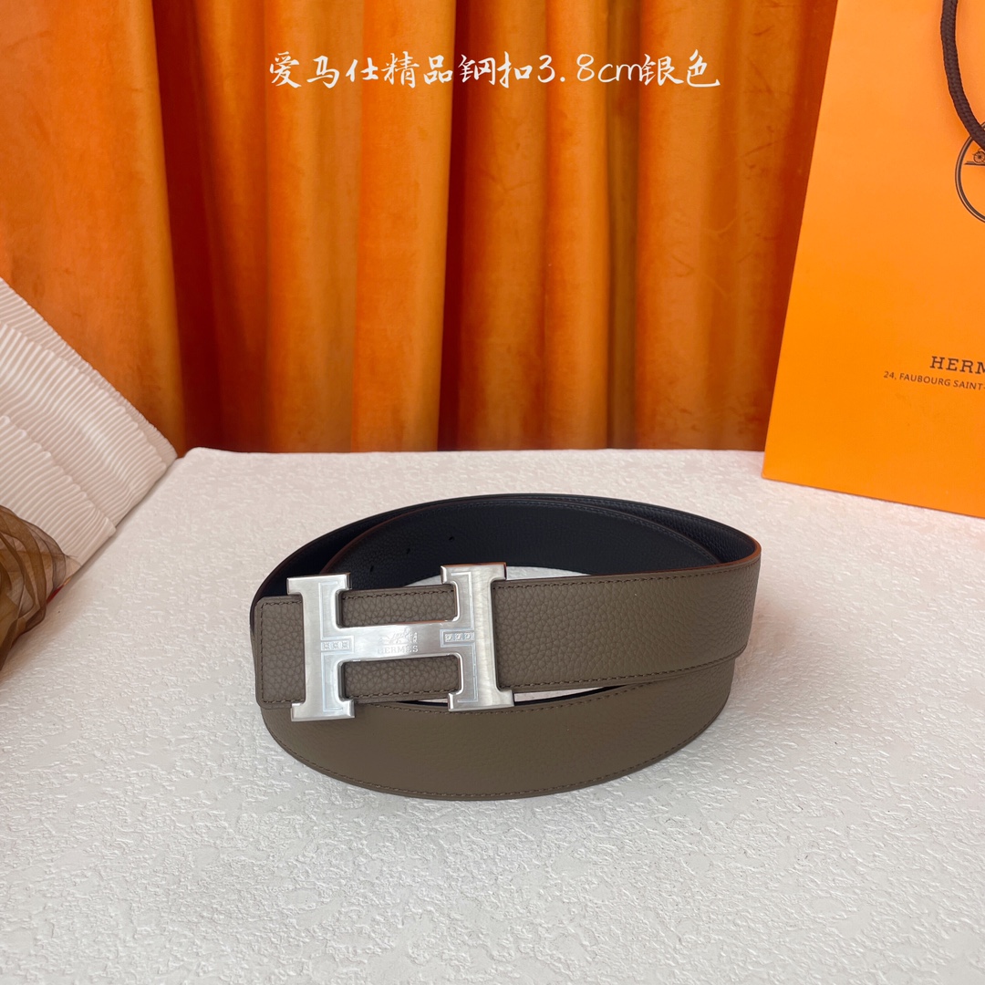 【爱马仕】Hermes 原单爱马仕，宽3.8cm进口原版皮带身，双面可两面用，精品电镀五金 ！