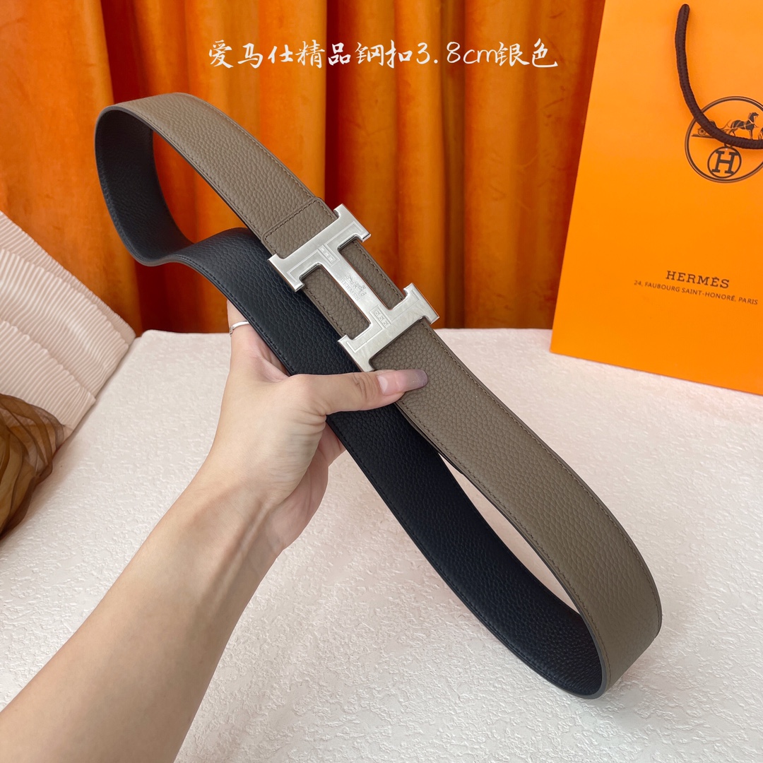 【爱马仕】Hermes 原单爱马仕，宽3.8cm进口原版皮带身，双面可两面用，精品电镀五金 ！