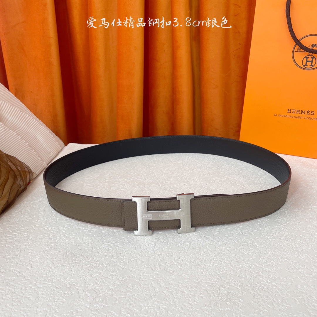 【爱马仕】Hermes 原单爱马仕，宽3.8cm进口原版皮带身，双面可两面用，精品电镀五金 ！