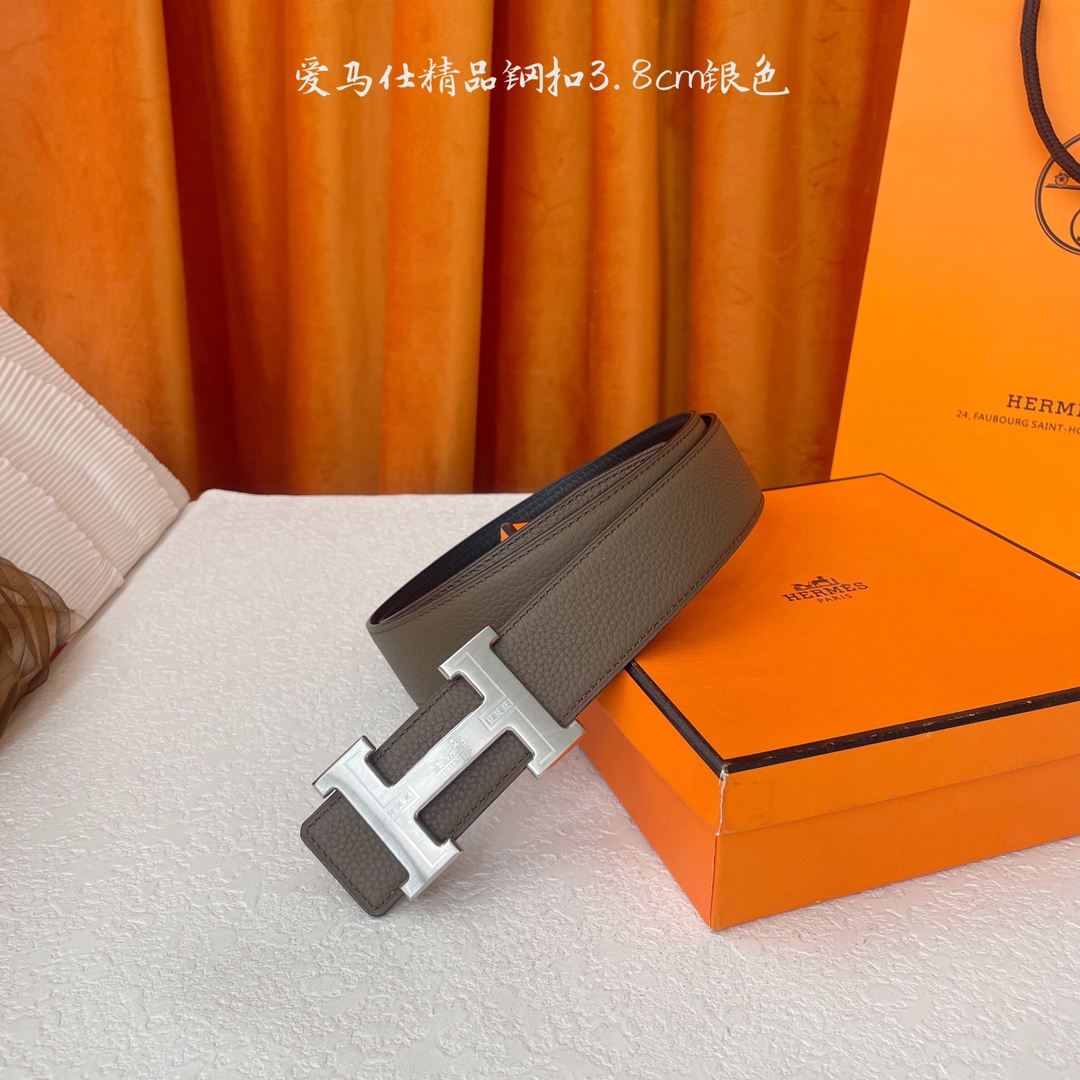 【爱马仕】Hermes 原单爱马仕，宽3.8cm进口原版皮带身，双面可两面用，精品电镀五金 ！