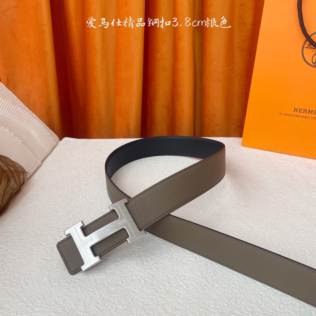 【爱马仕】Hermes 原单爱马仕，宽3.8cm进口原版皮带身，双面可两面用，精品电镀五金 ！