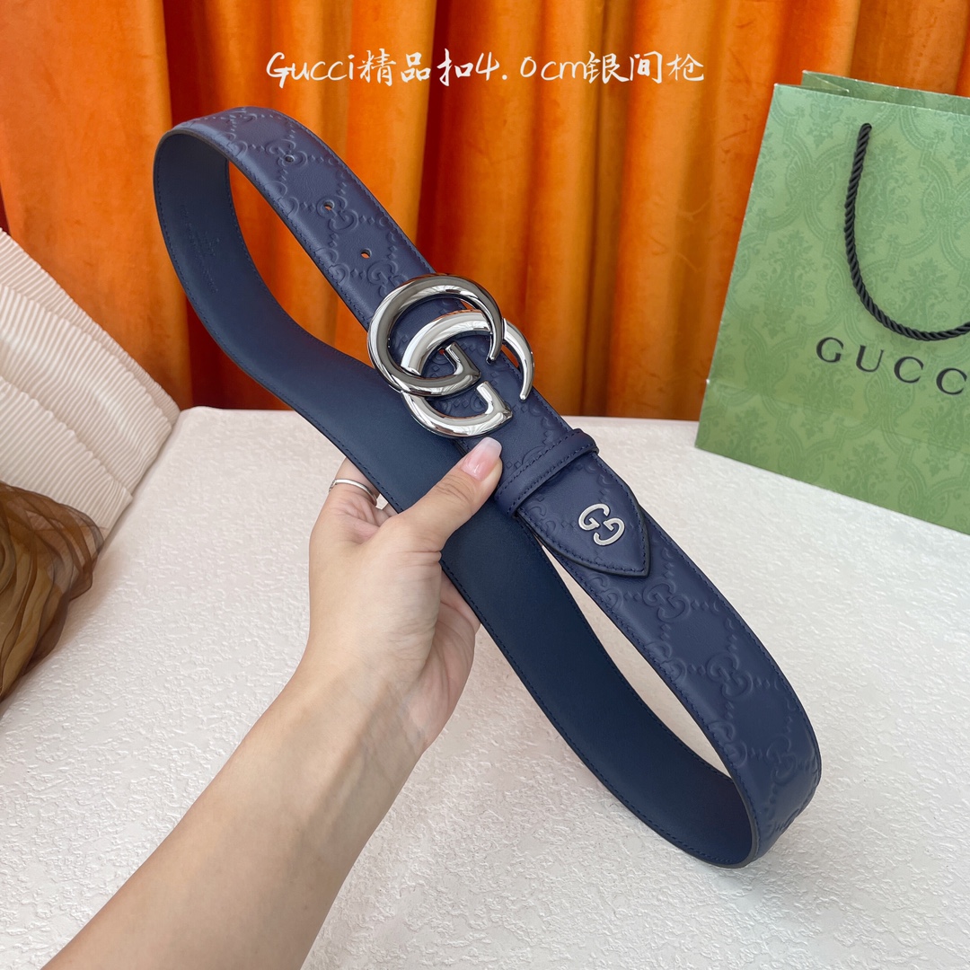 Gucci 经典压花皮 搭配原版皮底 精品铜扣 宽4.0Cm