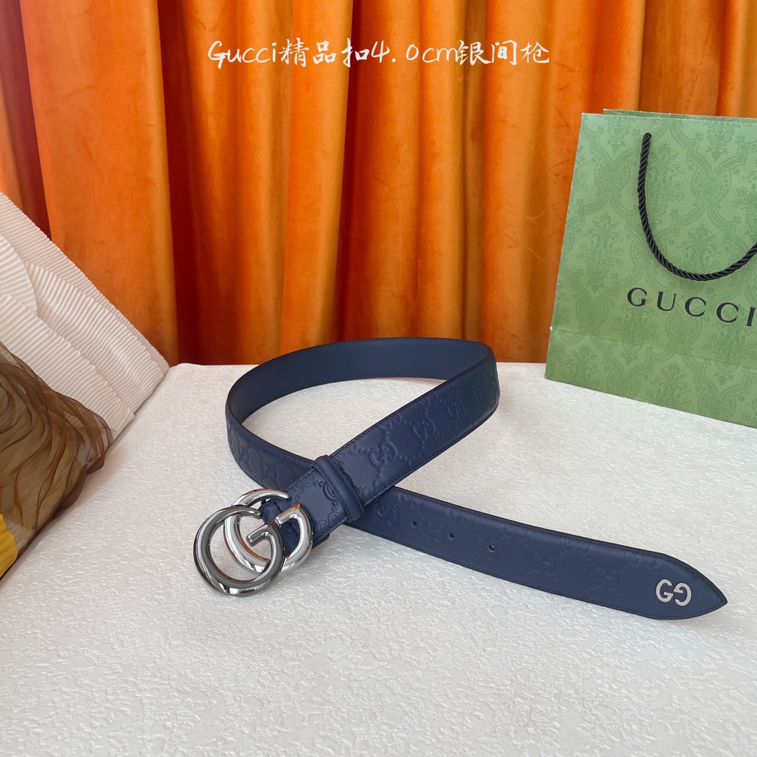 Gucci 经典压花皮 搭配原版皮底 精品铜扣 宽4.0Cm