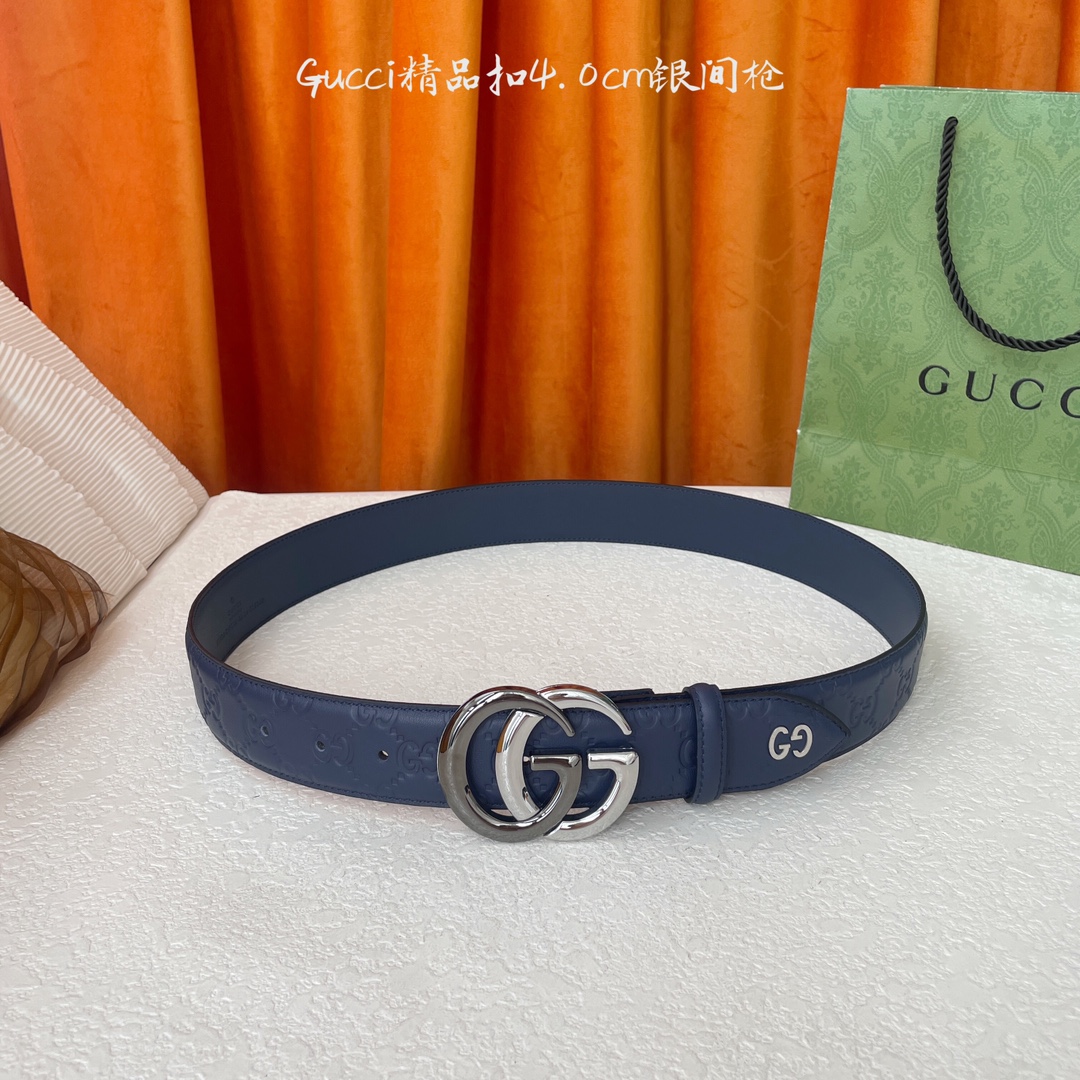 Gucci 经典压花皮 搭配原版皮底 精品铜扣 宽4.0Cm