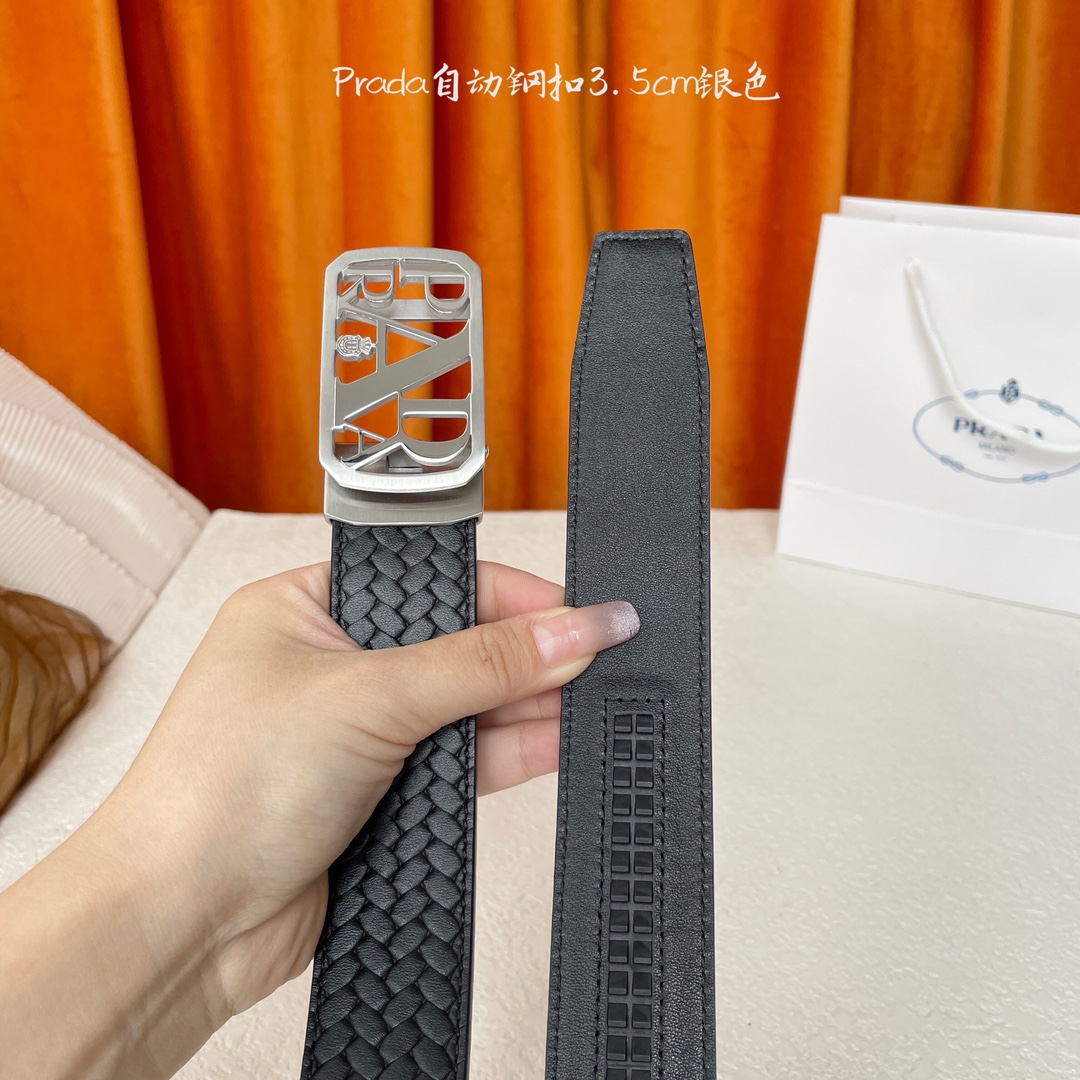   【普拉达】 Prada进口小牛皮，手感细腻柔软，搭配纯钢自动精品扣，男士必备！宽度：3.5cm