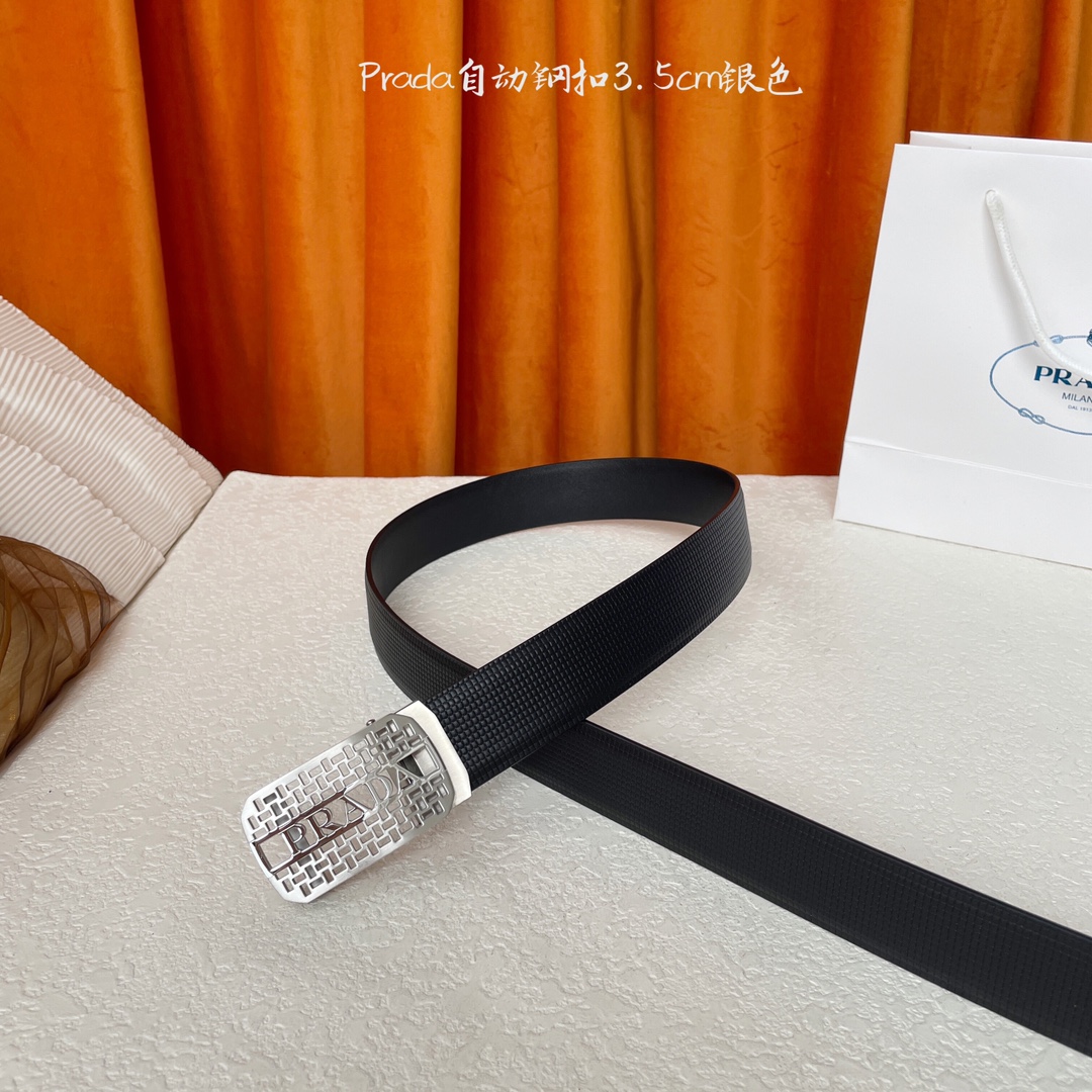   【普拉达】 Prada进口小牛皮，手感细腻柔软，搭配纯钢自动精品扣，男士必备！宽度：3.5cm