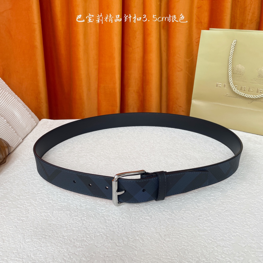  Burberry  巴宝莉专柜同步平滑皮革腰带  搭配精品针扣  装饰品牌经典格纹  宽度3.5cm 