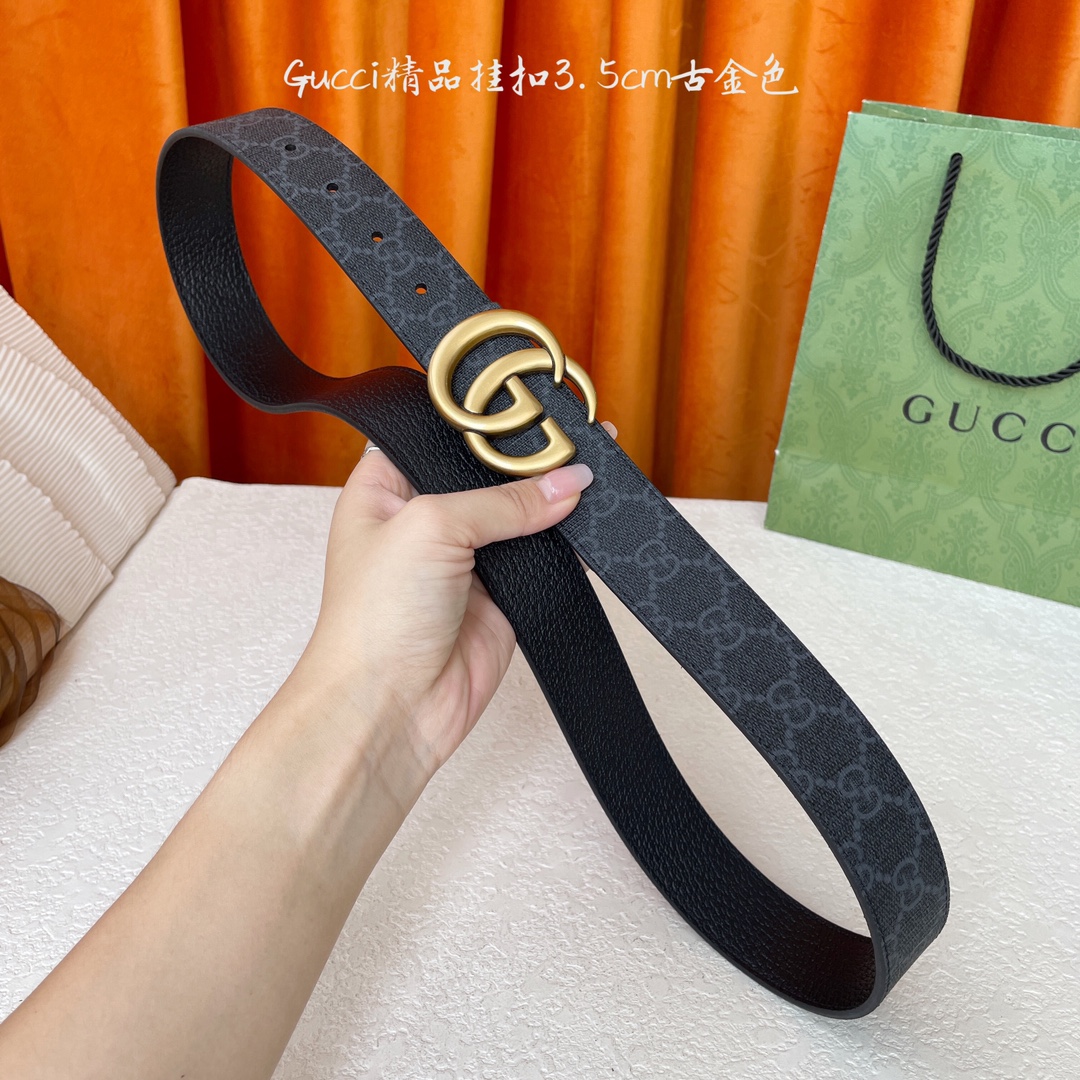   Gucci 经典款Pvc印花面 搭配原版猪皮纹皮底 精品挂扣 宽3.5Cm  经典永不过时款 潮流大