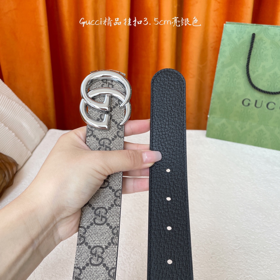   Gucci 经典款Pvc印花面 搭配原版猪皮纹皮底 精品挂扣 宽3.5Cm  经典永不过时款 潮流大
