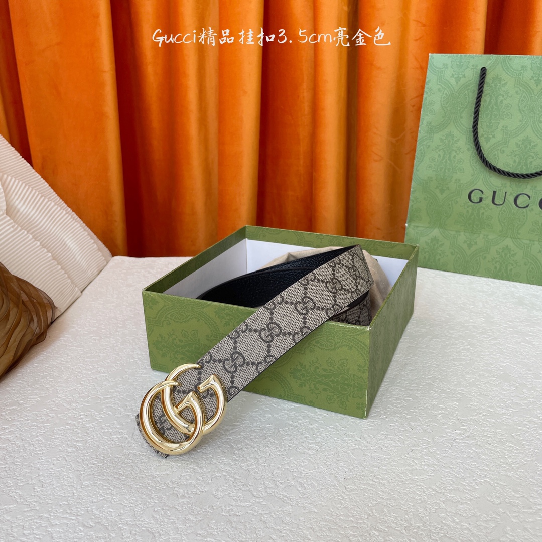   Gucci 经典款Pvc印花面 搭配原版猪皮纹皮底 精品挂扣 宽3.5Cm  经典永不过时款 潮流大