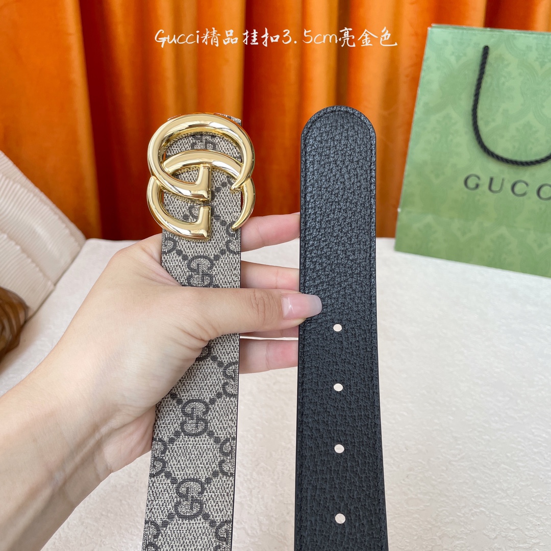   Gucci 经典款Pvc印花面 搭配原版猪皮纹皮底 精品挂扣 宽3.5Cm  经典永不过时款 潮流大