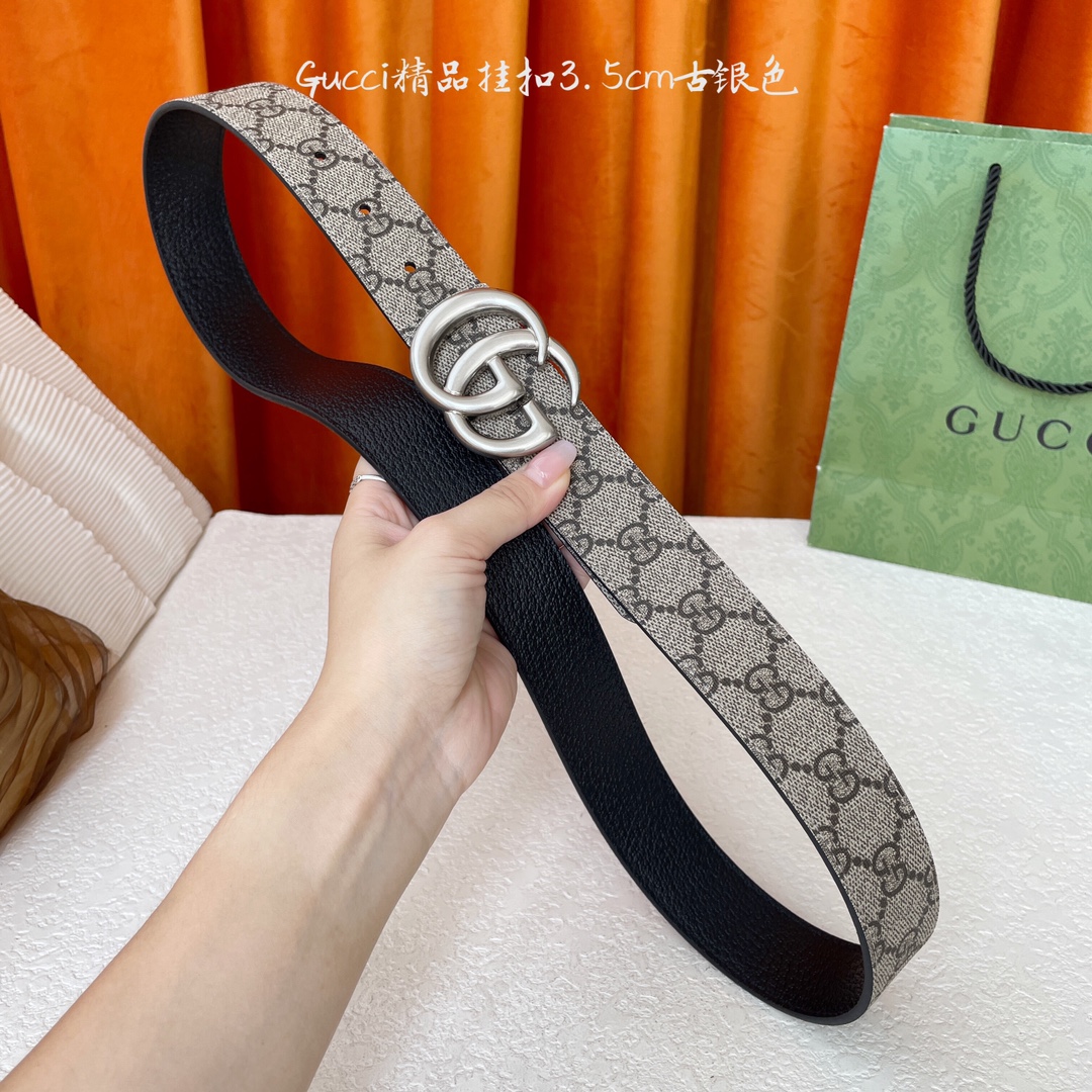   Gucci 经典款Pvc印花面 搭配原版猪皮纹皮底 精品挂扣 宽3.5Cm  经典永不过时款 潮流大