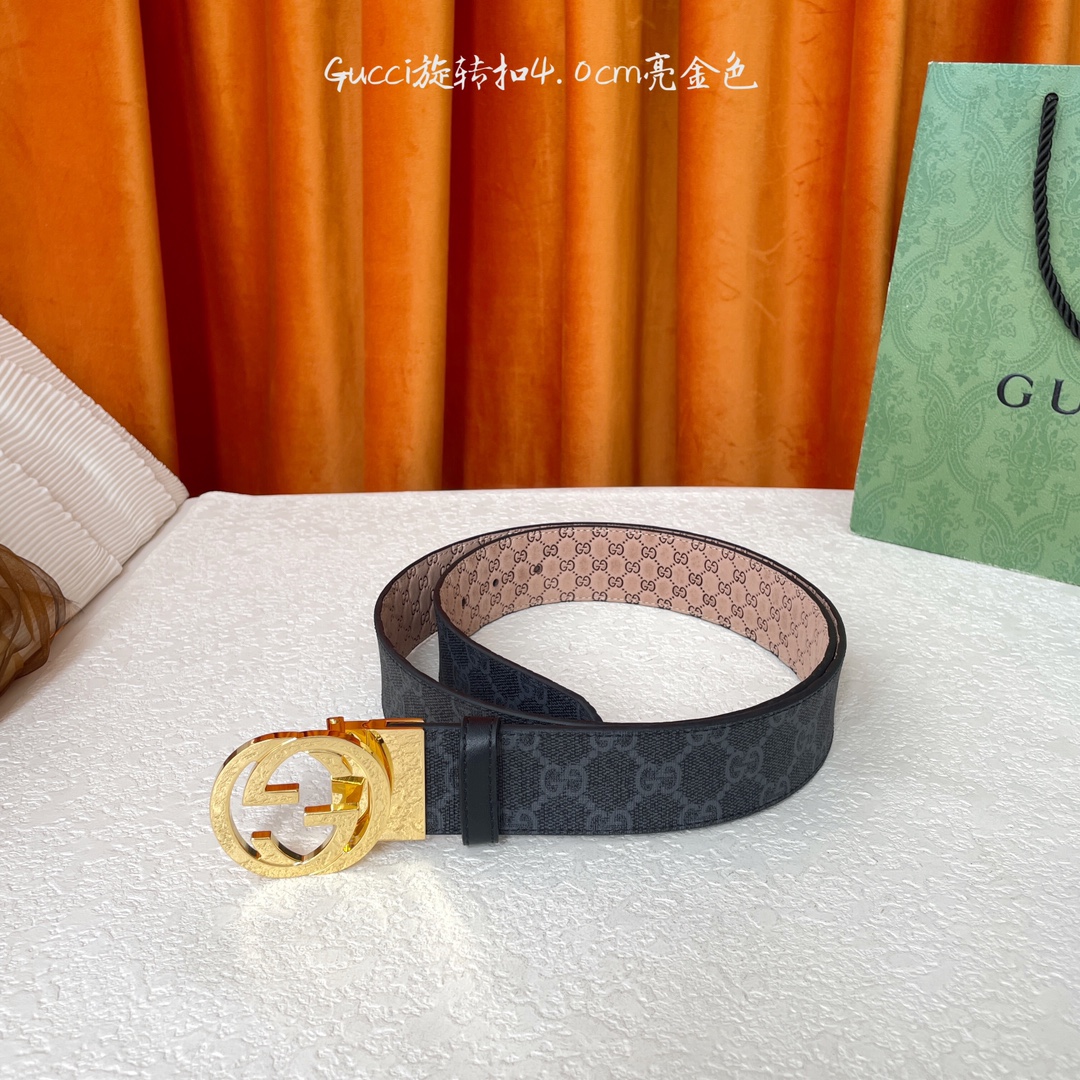  Gucci新款腰带，一面经典Pvc印花，一面沙底压小花，搭配专柜精品旋转扣，两面可用，宽4.0cm