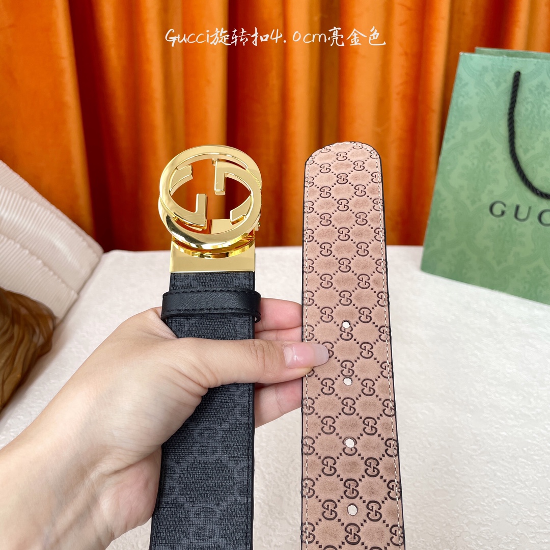  Gucci新款腰带，一面经典Pvc印花，一面沙底压小花，搭配专柜精品旋转扣，两面可用，宽4.0cm