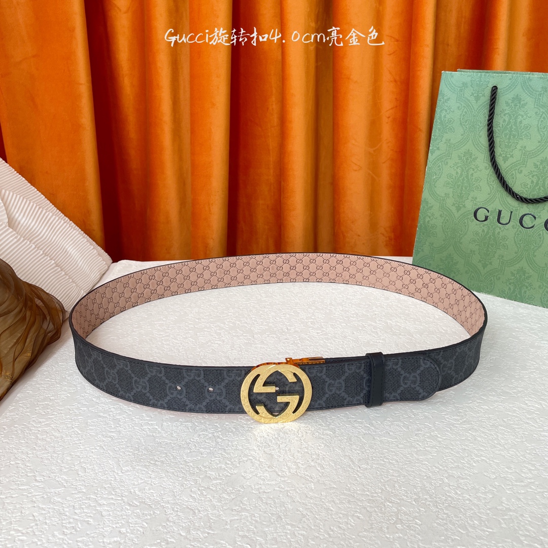  Gucci新款腰带，一面经典Pvc印花，一面沙底压小花，搭配专柜精品旋转扣，两面可用，宽4.0cm