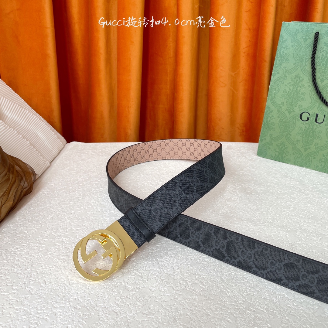  Gucci新款腰带，一面经典Pvc印花，一面沙底压小花，搭配专柜精品旋转扣，两面可用，宽4.0cm