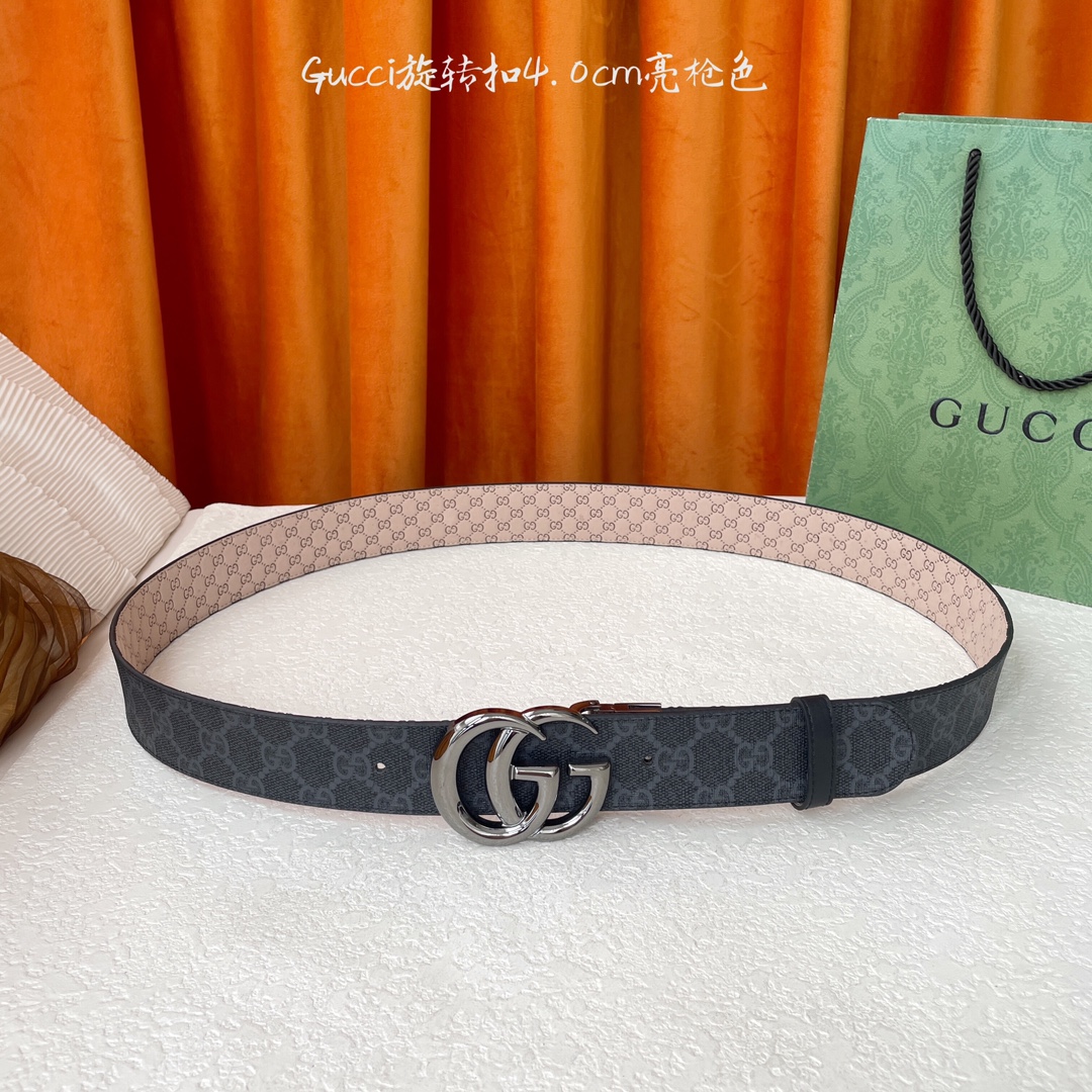  Gucci新款腰带，一面经典Pvc印花，一面沙底压小花，搭配专柜精品旋转扣，两面可用，宽4.0cm