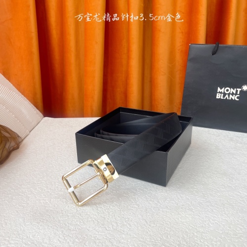 Montblanc Men's Black Leather Belt with Gold Buckle, 3.5cm Width 1 Montblanc Men's Black Leather Belt with Gold Buckle, 3.5cm Width