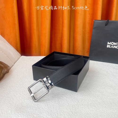 Montblanc Men's Elegant Black Leather Belt with Polished Buckle, 3.5cm 1 Montblanc Men's Elegant Black Leather Belt with Polished Buckle, 3.5cm