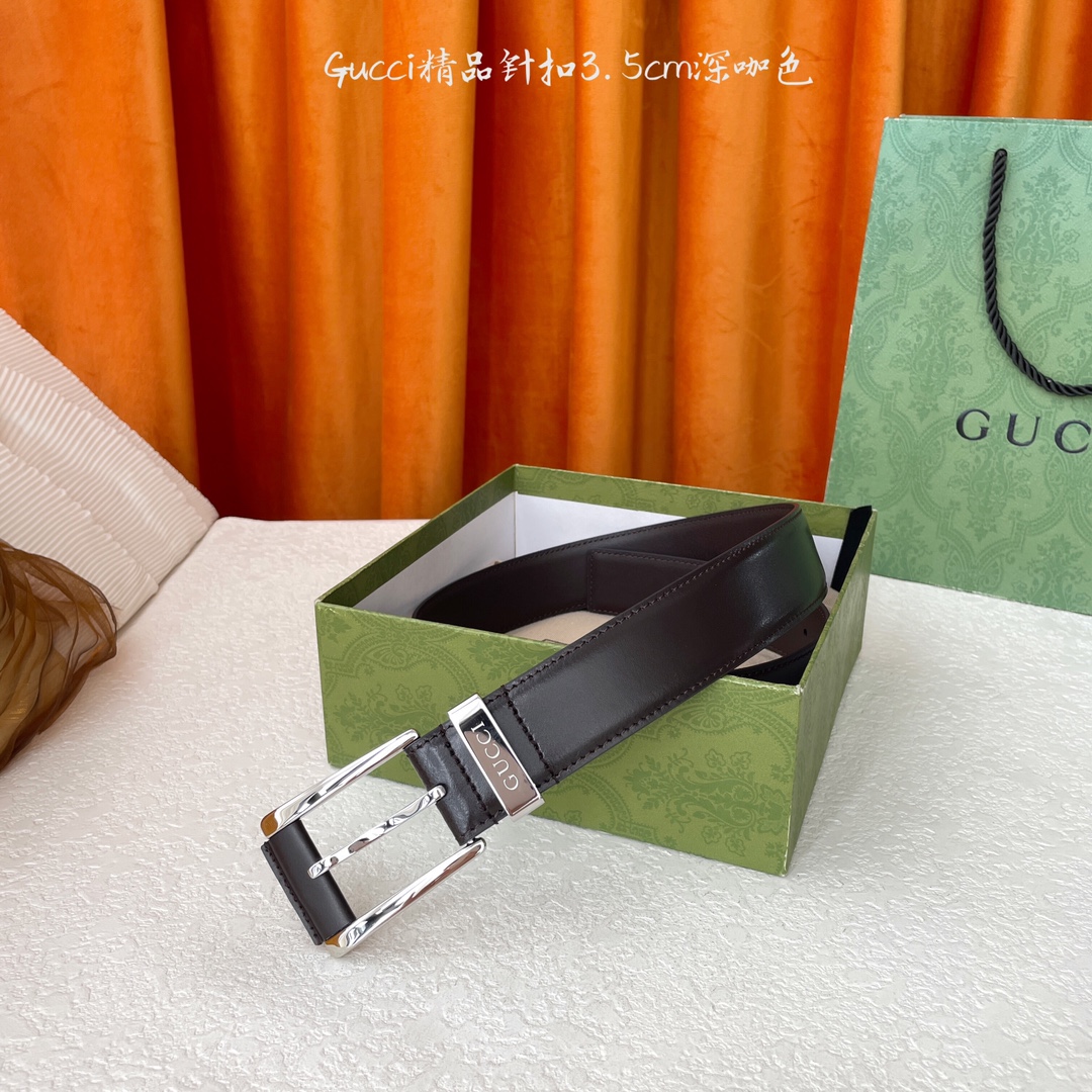 Ceinture Gucci en cuir avec boucle à ardillon et logo, largeur 3.5 cm