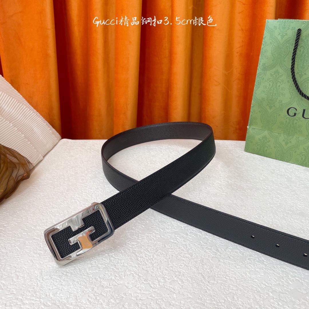  Gucci精品钢扣，黑咖球纹带身，搭配精品钢扣，两面可用，细节看图，宽3.5cm