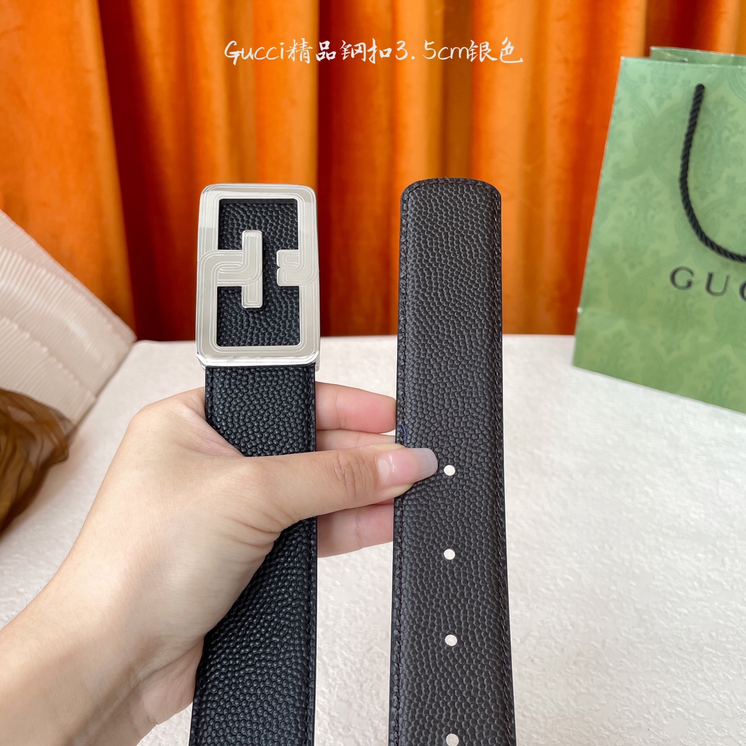  Gucci精品钢扣，黑咖球纹带身，搭配精品钢扣，两面可用，细节看图，宽3.5cm