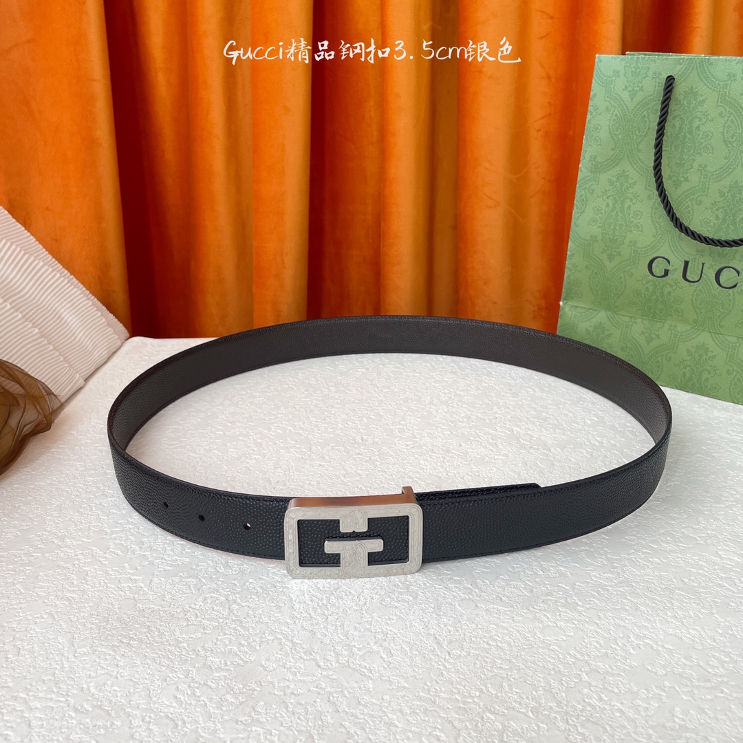  Gucci精品钢扣，黑咖球纹带身，搭配精品钢扣，两面可用，细节看图，宽3.5cm