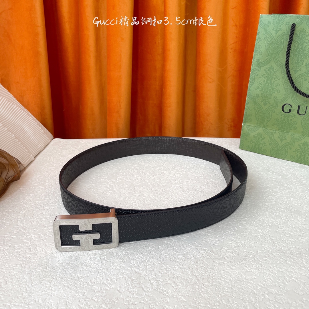 Gucci精品钢扣，黑咖球纹带身，搭配精品钢扣，两面可用，细节看图，宽3.5cm