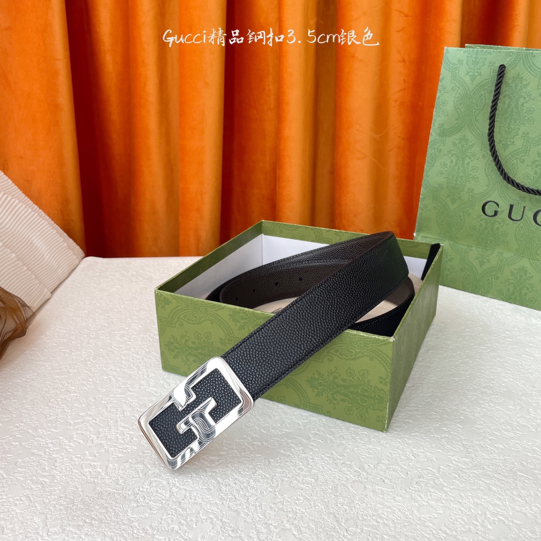  Gucci精品钢扣，黑咖球纹带身，搭配精品钢扣，两面可用，细节看图，宽3.5cm