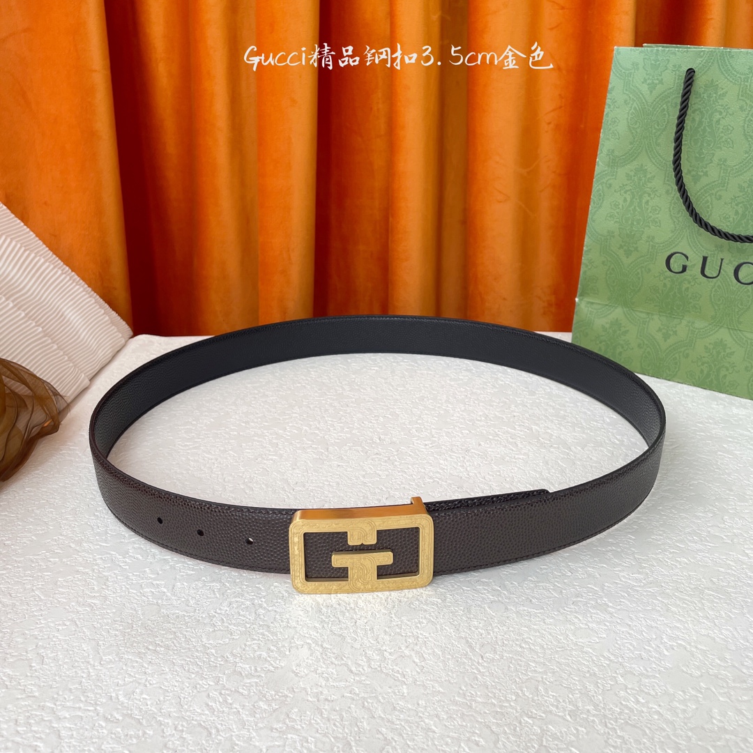 Gucci Reversible Leather Belt with Gold-Tone Buckle, 3.5cm Width 18 i1756122413 3873 4