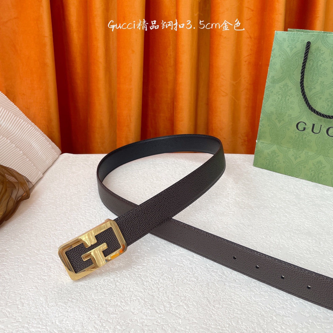 Gucci Reversible Leather Belt with Gold-Tone Buckle, 3.5cm Width 16 i1756122413 4875 0