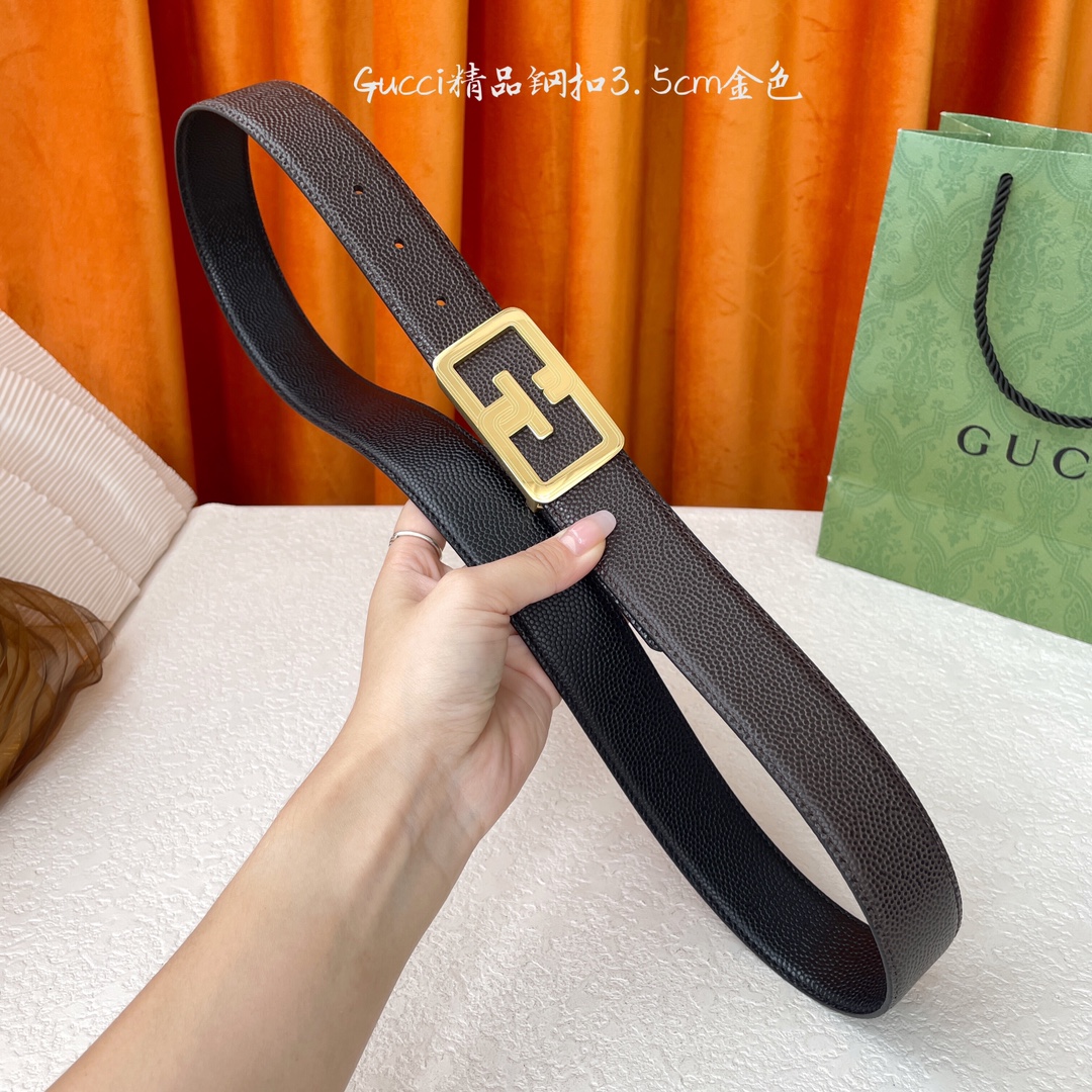 Gucci Reversible Leather Belt with Gold-Tone Buckle, 3.5cm Width 19 i1756122413 6980 5