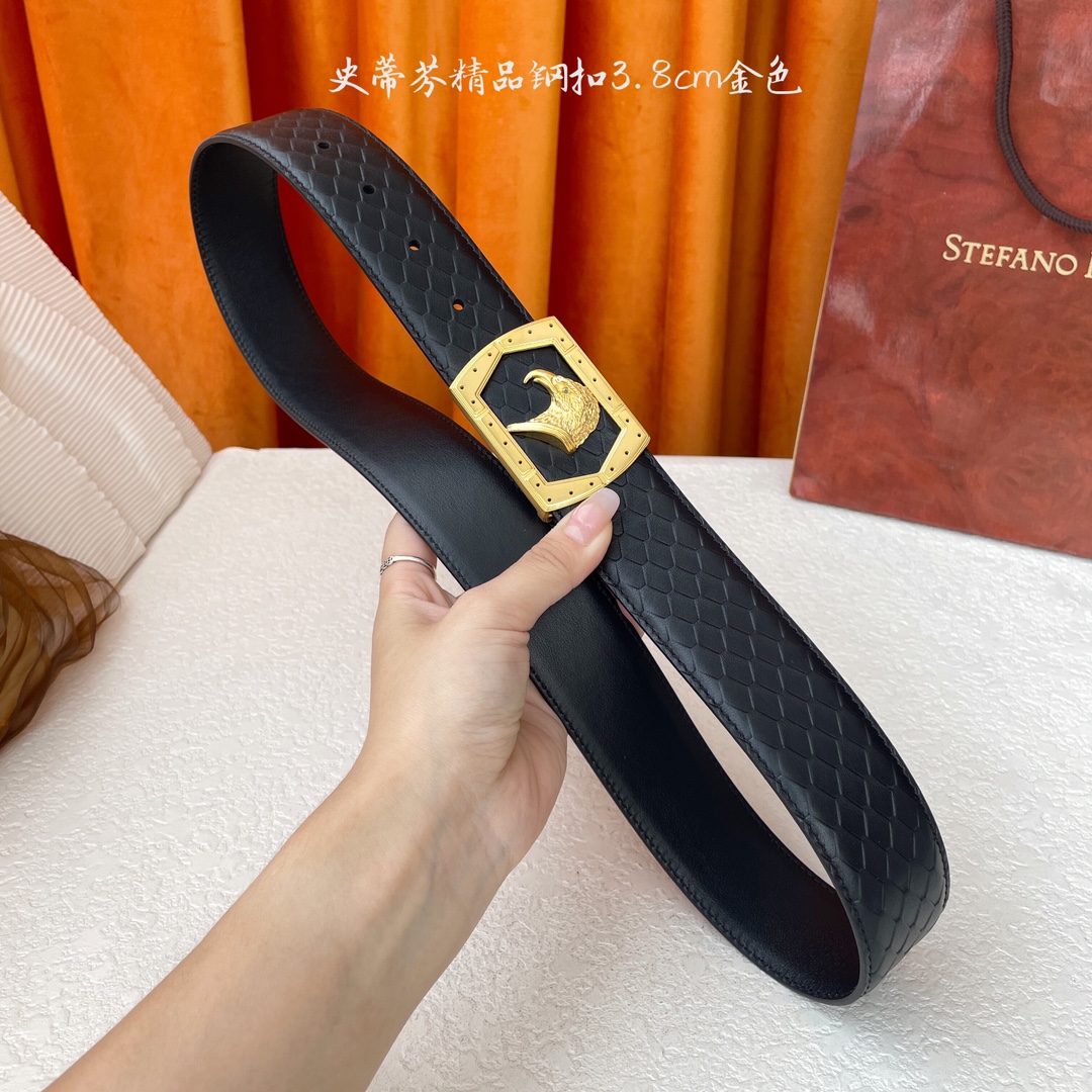  【史蒂芬】：原单双面进口小牛皮，搭配精品鹰头钢扣，原产皮料定制，宽度3.8cm，时尚大方，百搭单品。